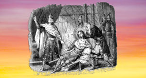 Adelchi sconfitto e ferito a morte davanti a Carlo Magno e al padre Desiderio