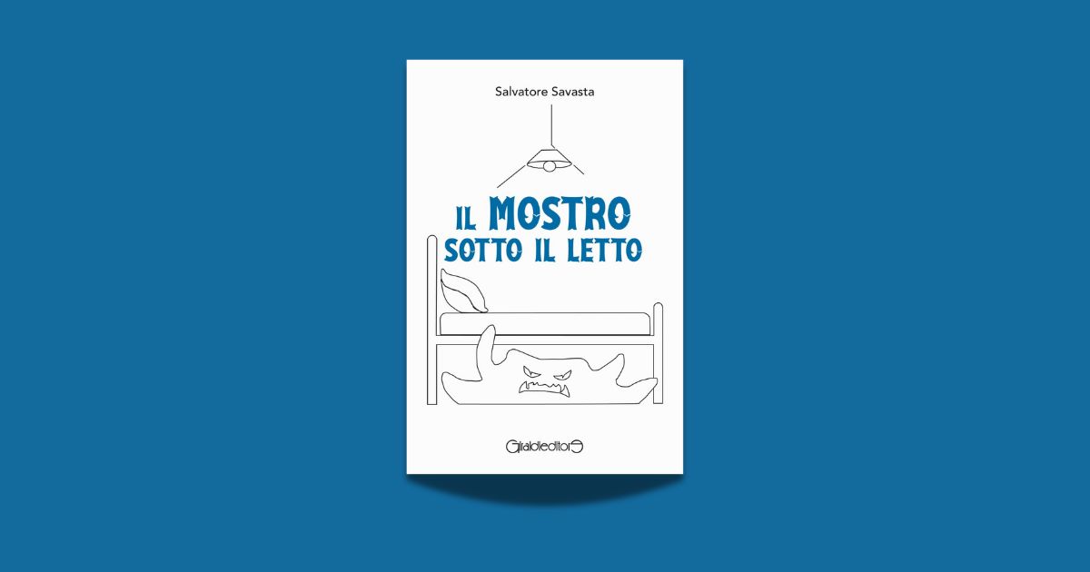 Copertina del libro Il mostro sotto il letto con il disegno di un lampadario, un letto e sotto la figura di un mostro