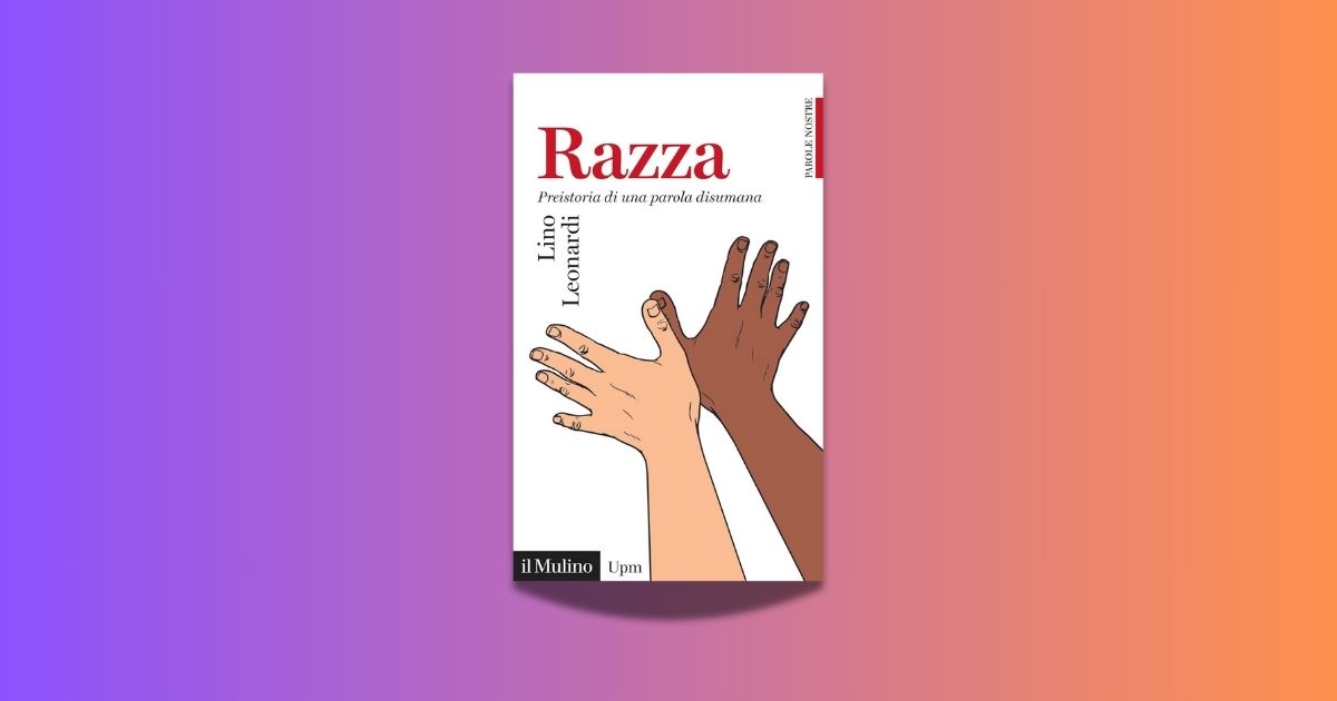 Copertina del libro Razza di Lino Leonardi, con illustrazione di due mani, una chiara e una scura, su sfondo bianco