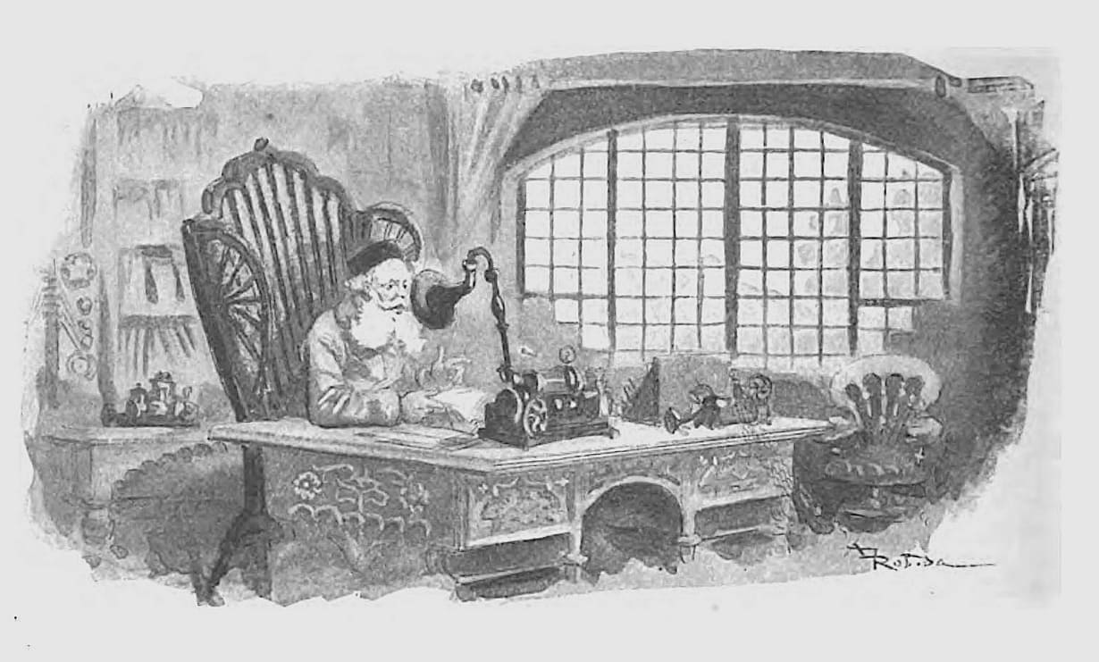Il futuro dei libri con l'audiolibro previsto da Octave Uzanne in un disegno d'epoca