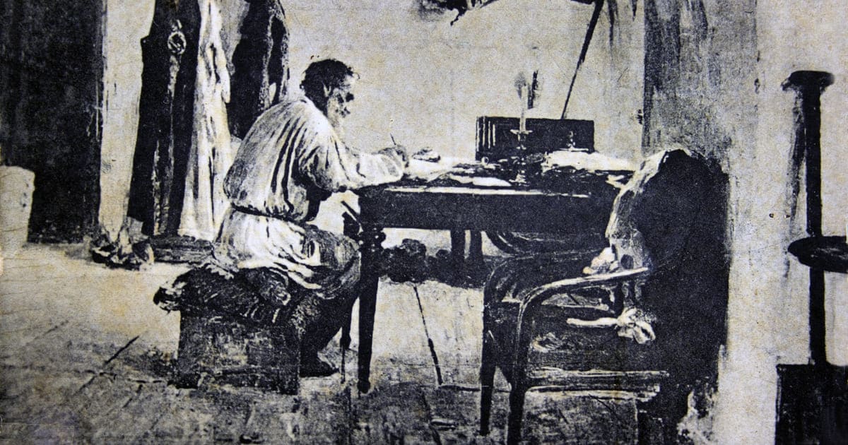 Cartolina russa (1910 circa) raffigurante il conte Lev Tolstoj a Jàsnaja Poljàna